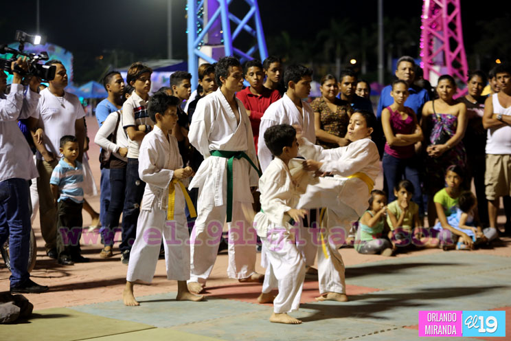 Familias disfrutan de karaoke y exhibición de artes marciales en el Paseo de los Estudiantes