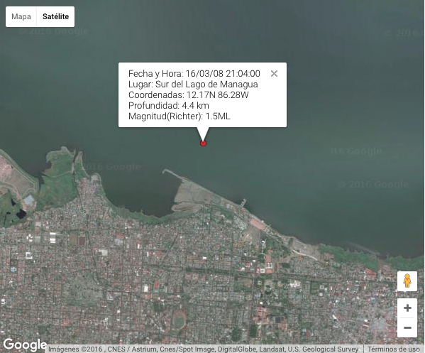 Se registran sismos al sur del Lago de Managua