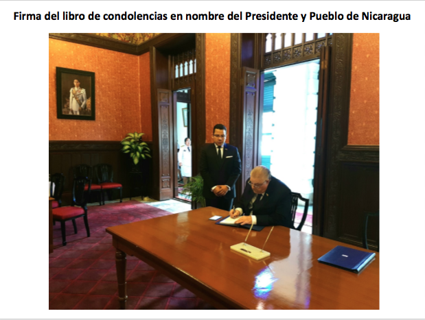 Representación del Gobierno de Nicaragua expresa condolencias en el Gran Palacio de Bangkok