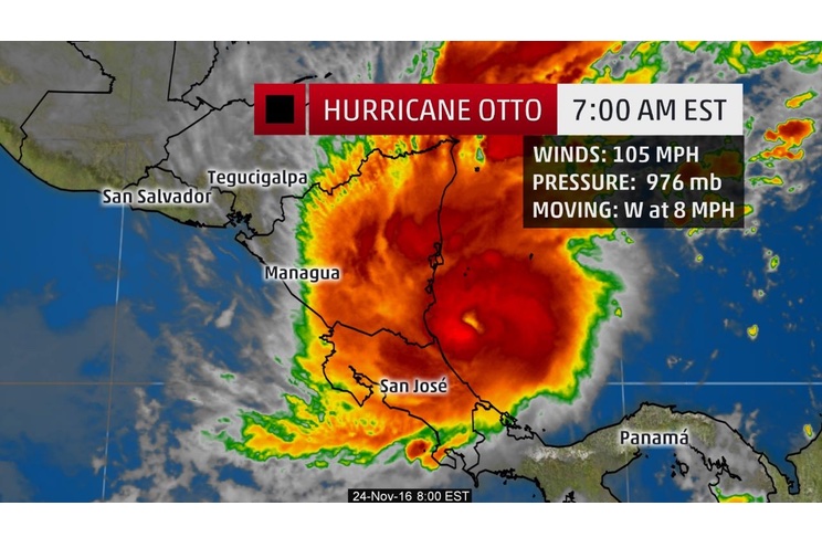 Huracán Otto alcanza la categoría 2 y se acerca a Nicaragua con vientos de 165 km/h (+GRAFICOS)