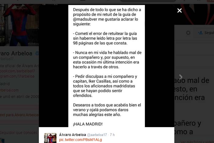 El tuit incendiario que podría poner a Arbeloa de patitas en la calle