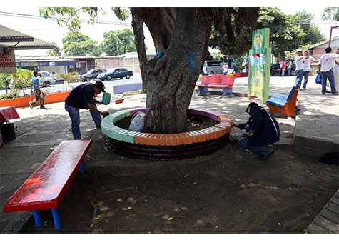 Jóvenes sandinistas remozan los parques de Managua