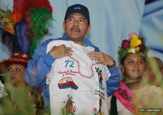 Presidente Daniel y Compañera Rosario en 37 Aniversario del Repliegue a Masaya