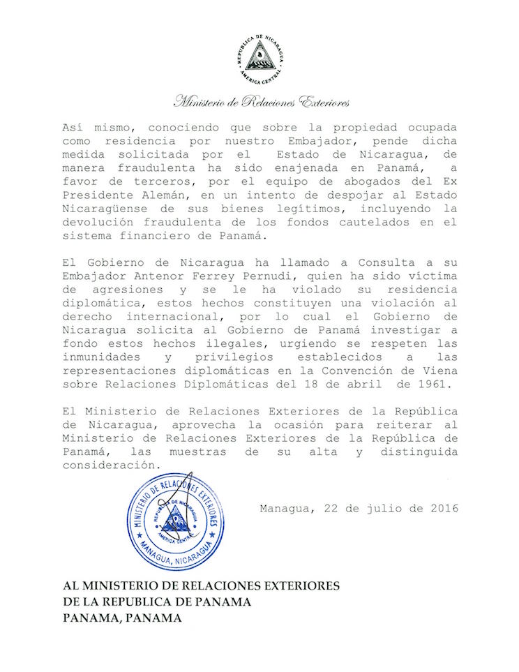 Nota a Panam&aacute;