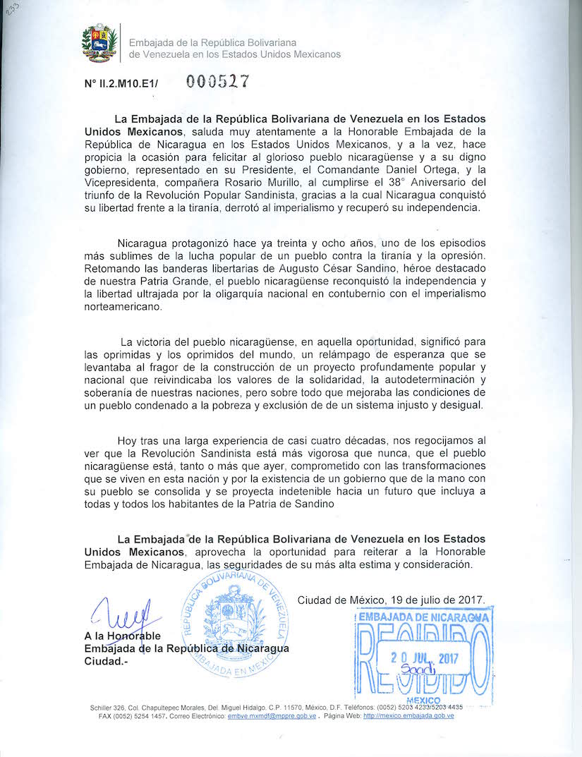 Nota Embajada de Venezuela