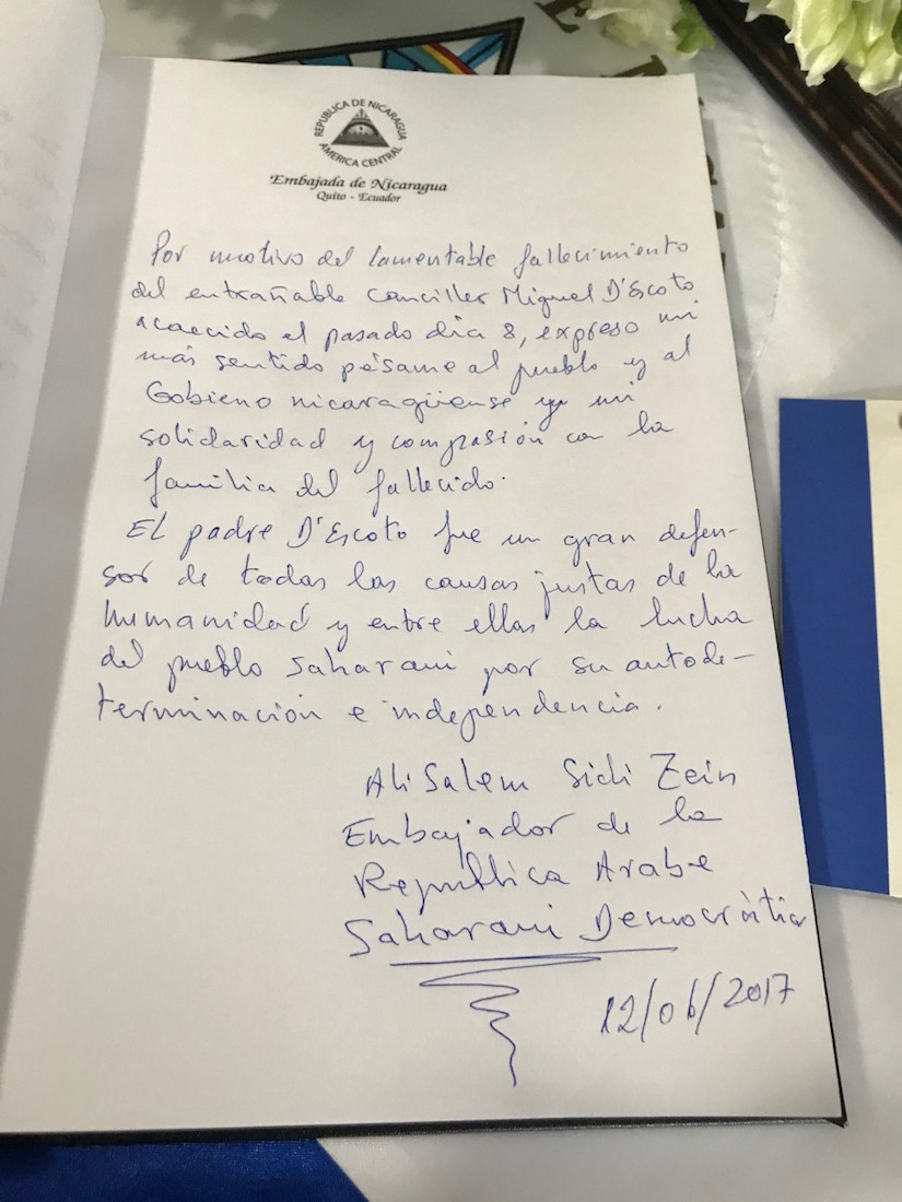 Libro de Condolencias Padre Miguel D'Escoto