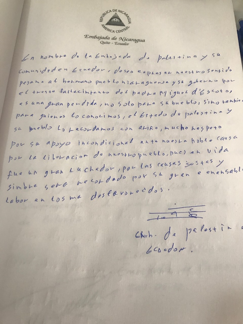 Libro de Condolencias Padre Miguel D'Escoto