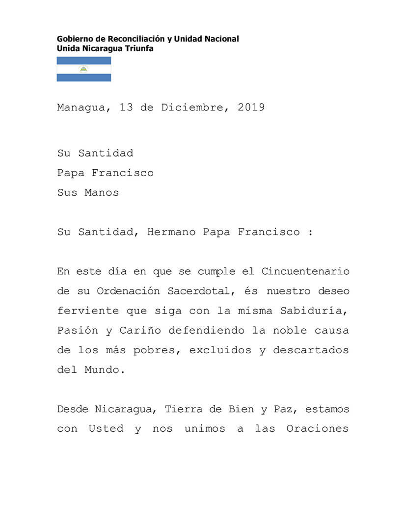 mensaje-nicaragua-papa-francisco-aniversario-ordenacion-sacerdotal