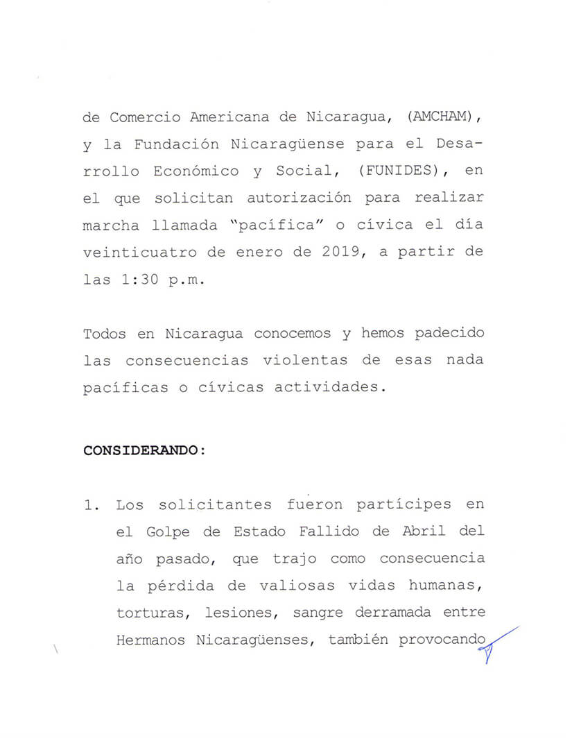 Polic&iacute;a Nacional no autoriza manifestaci&oacute;n p&uacute;blica del Cosep