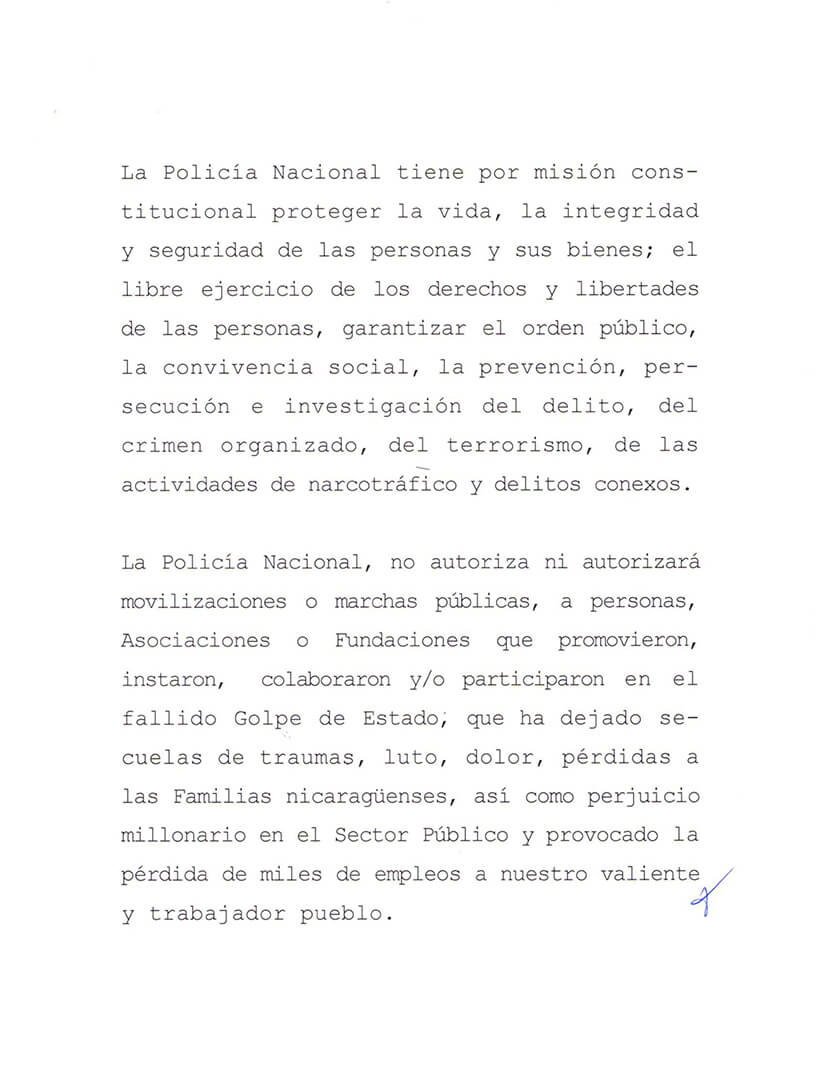 Polic&iacute;a Nacional no autoriza manifestaci&oacute;n p&uacute;blica del Cosep