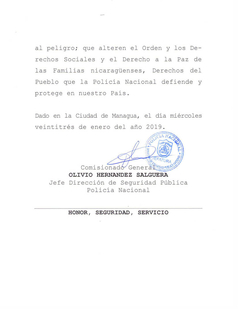 Polic&iacute;a Nacional no autoriza manifestaci&oacute;n p&uacute;blica del Cosep