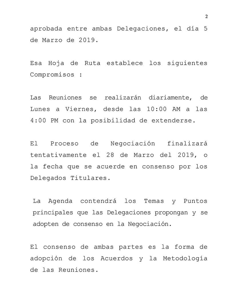 comunicado del gobierno de nicaragua en la mesa de negociación