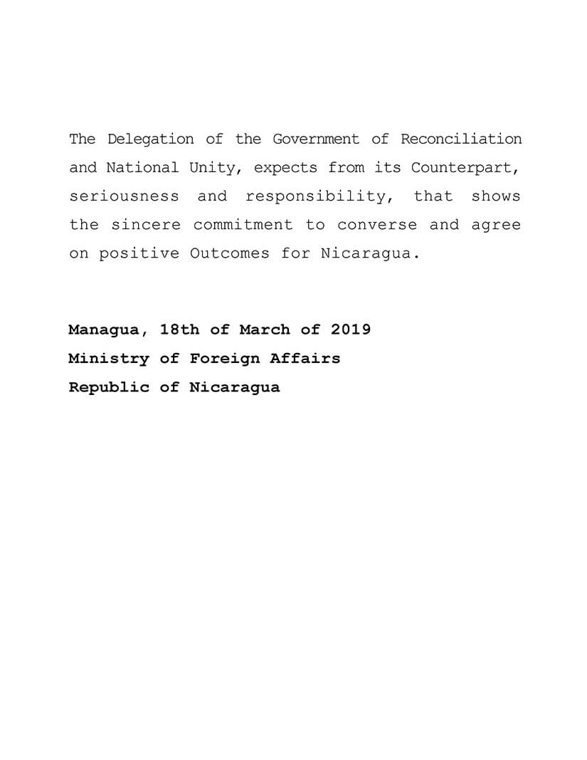 comunicado del gobierno de nicaragua