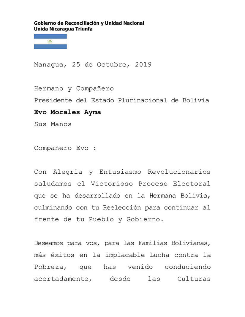 mensaje-felicitacion-nicaragua-bolivia-evo-morales