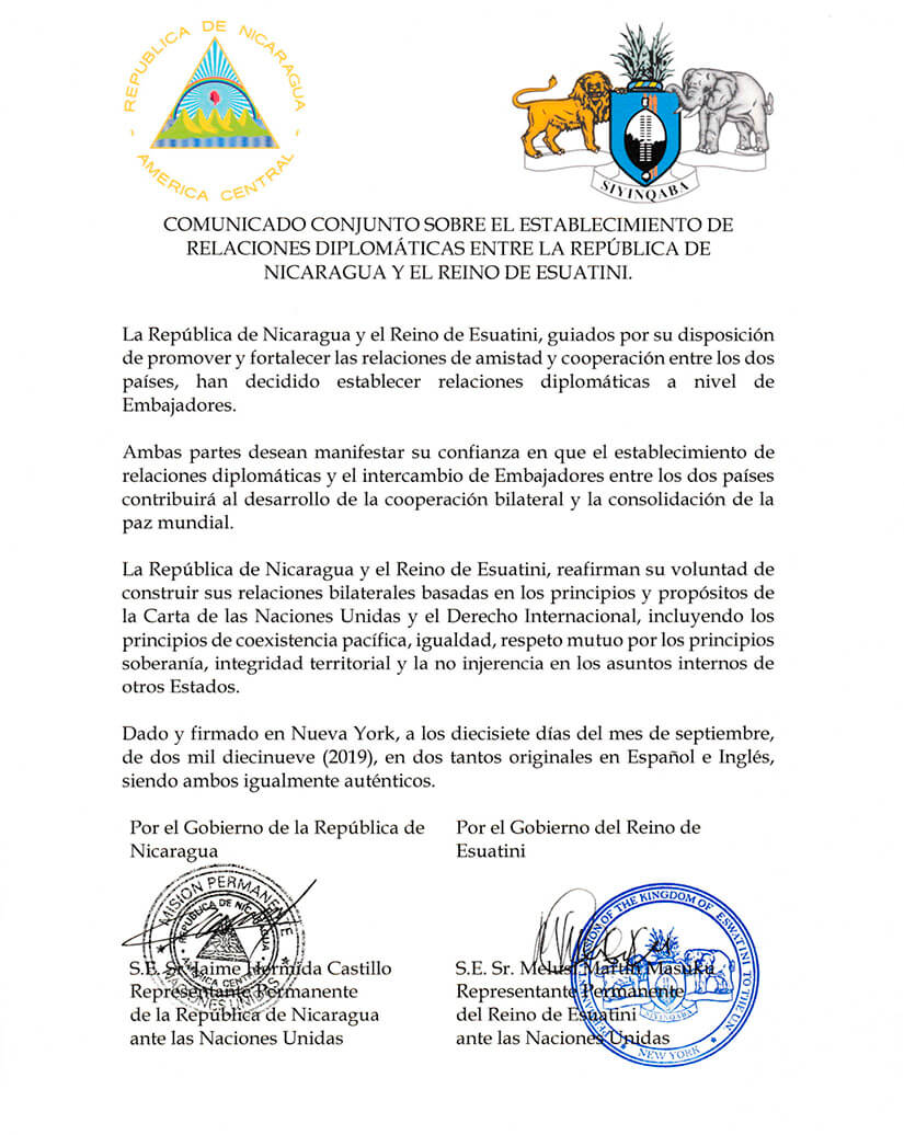 nicaragua-establece-relaciones-reino-esuatini-