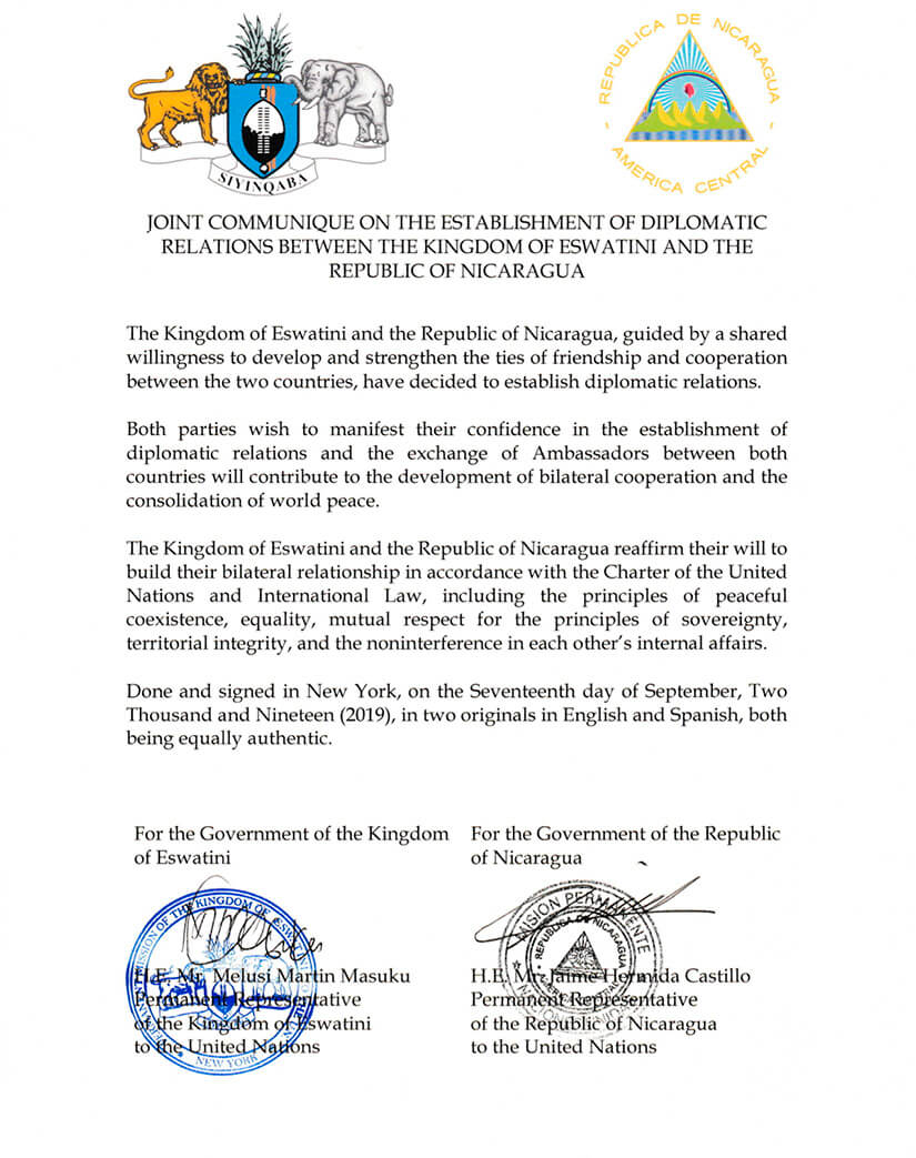 nicaragua-establece-relaciones-reino-esuatini-