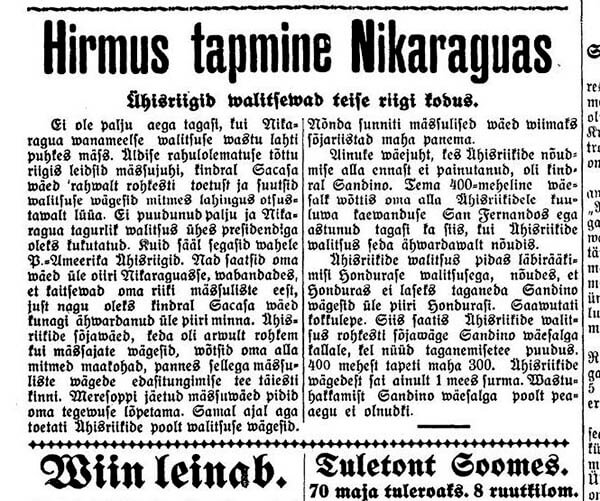Sandino en la prensa de Estonia
