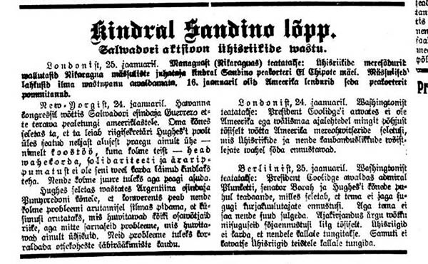 Sandino en la prensa de Estonia
