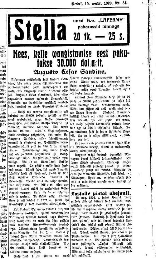 Sandino en la prensa de Estonia
