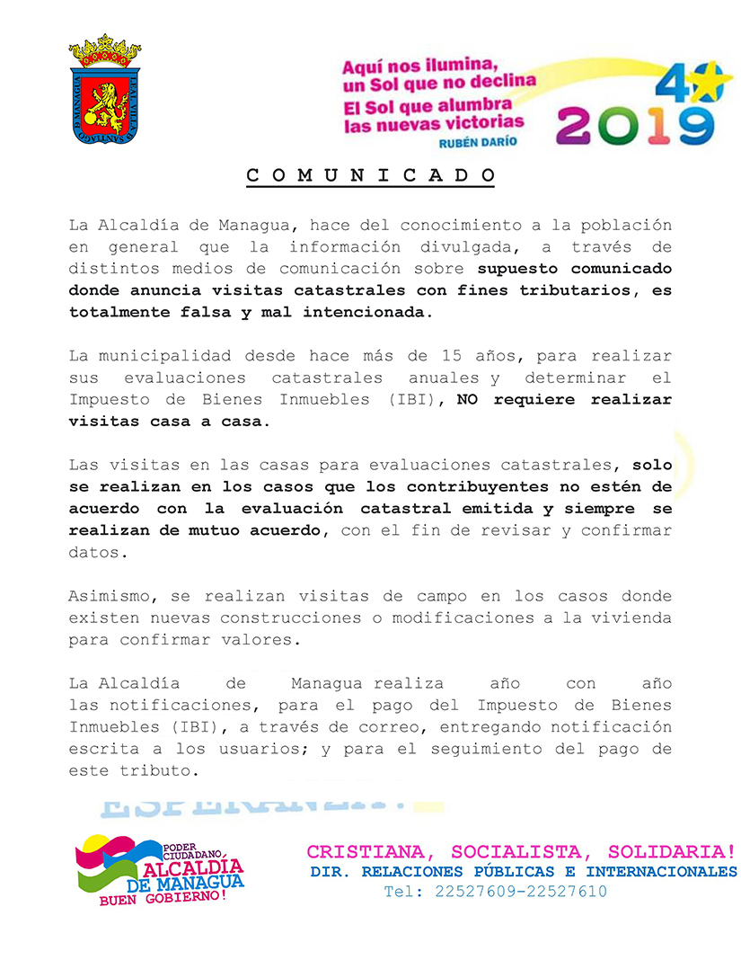 comunicado alcaldia de managua