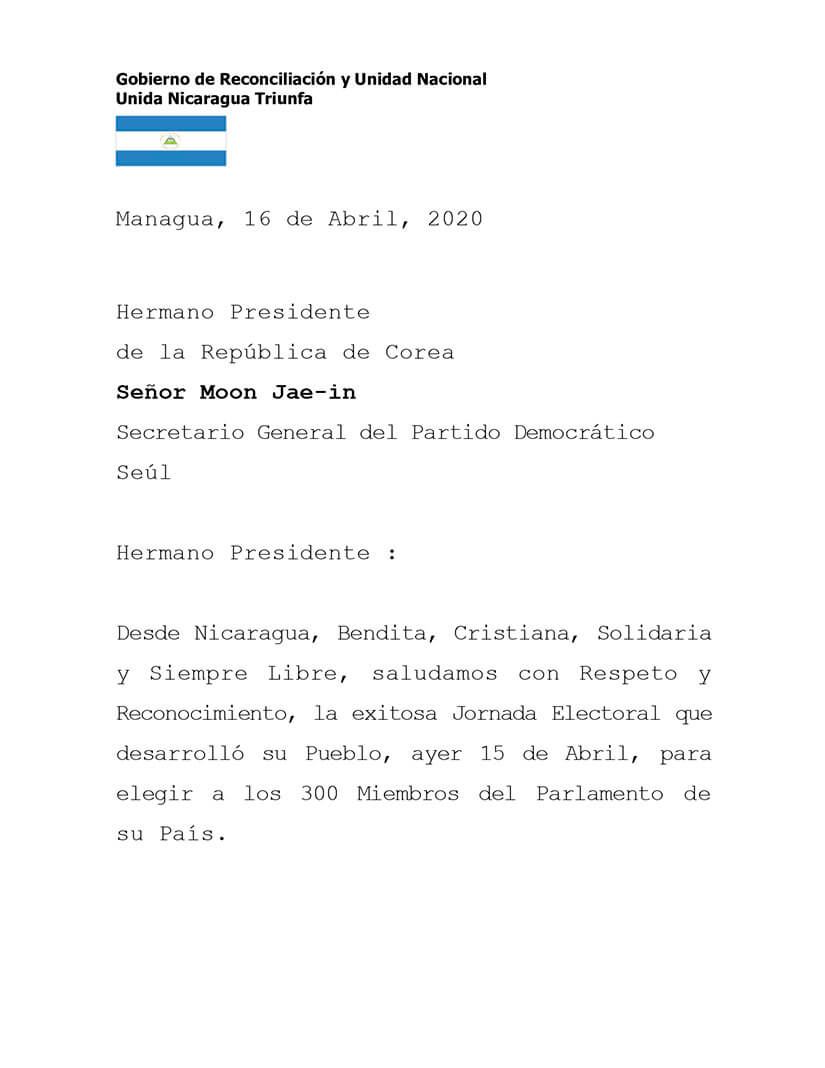 mensaje-nicaragua-corea-sur-elecciones-parlamentarias