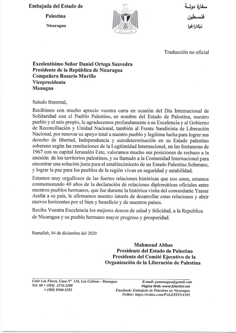 presidente-palestina-mensaje-agradecimiento-nicaragua