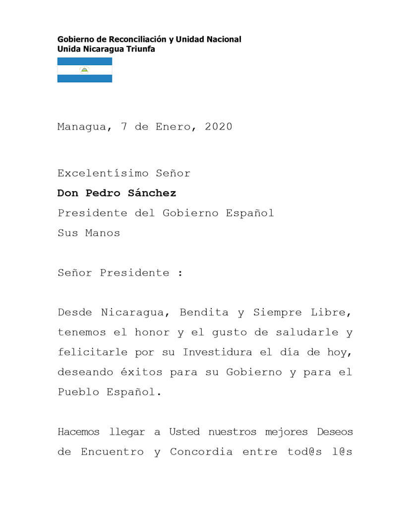mensaje-nicaragua-espana-gobierno-pedro-sanchez