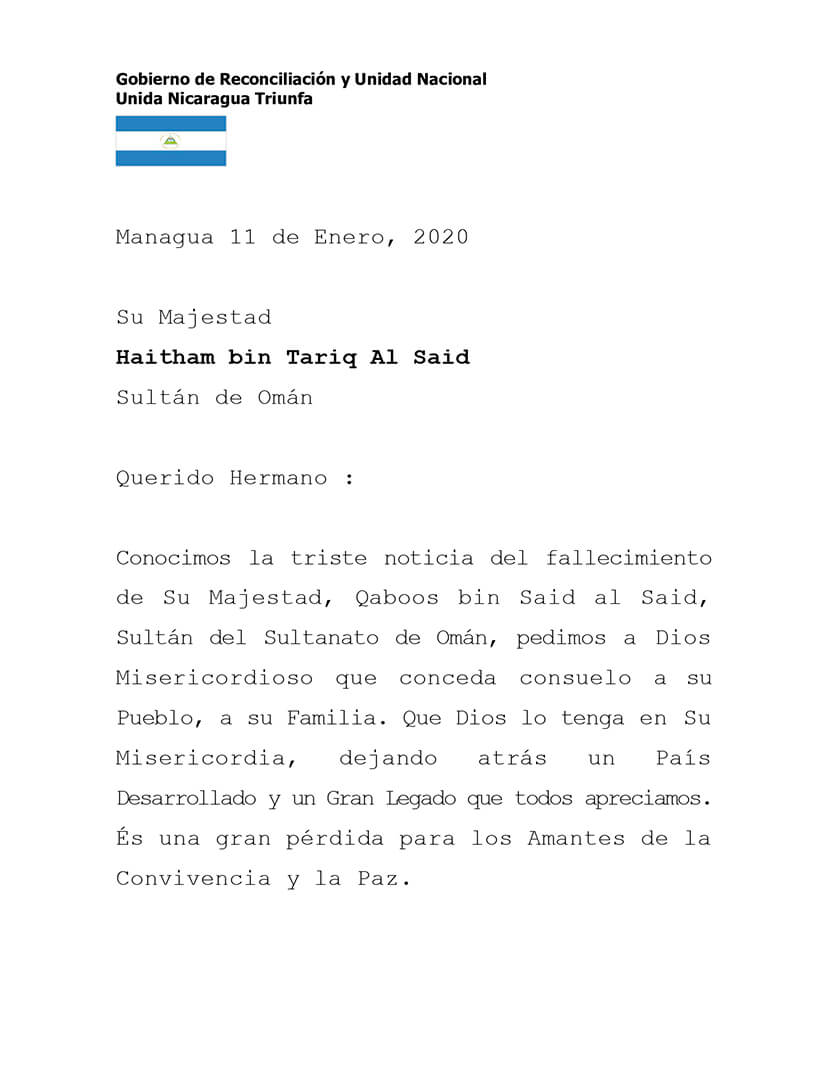 mensaje-nicaragua-fallecimiento-sultan-oman