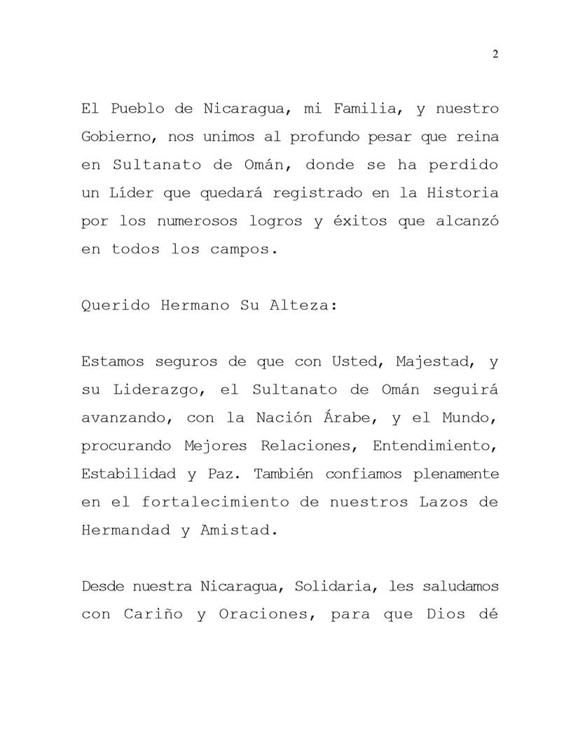 mensaje-nicaragua-fallecimiento-sultan-oman