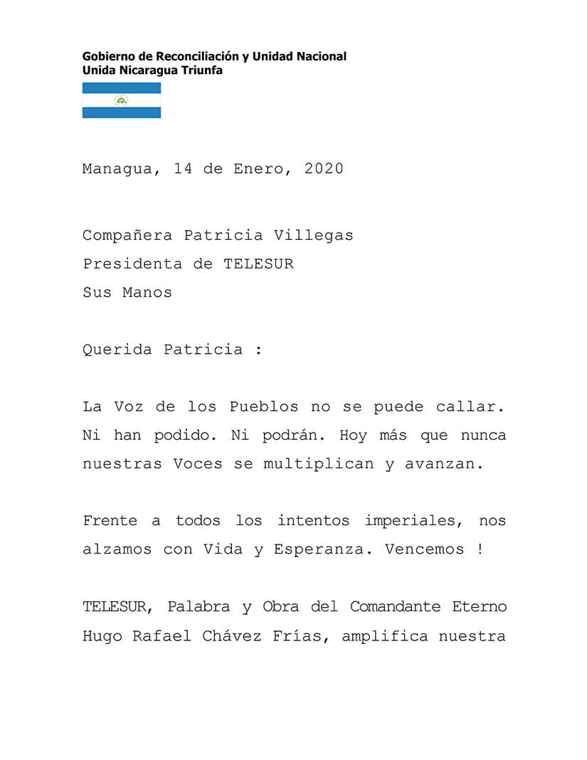 mensaje-nicaragua-telesur-patricia-villegas