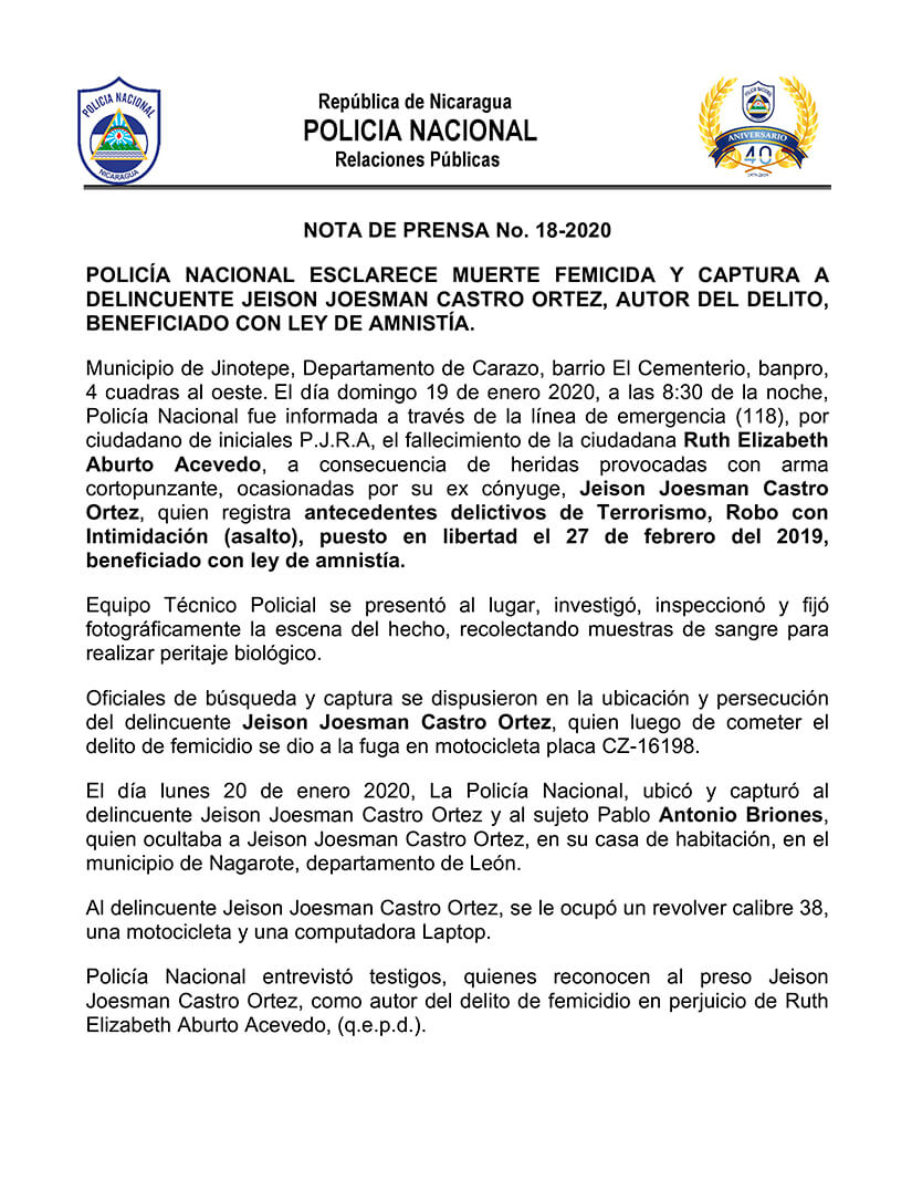 https://www.el19digital.com/articulos/ver/titulo:99271-policia-nacional-esclarece-muerte-femicida-y-captura-a-autor-del-delito-beneficiado-con-ley-de-amnistia