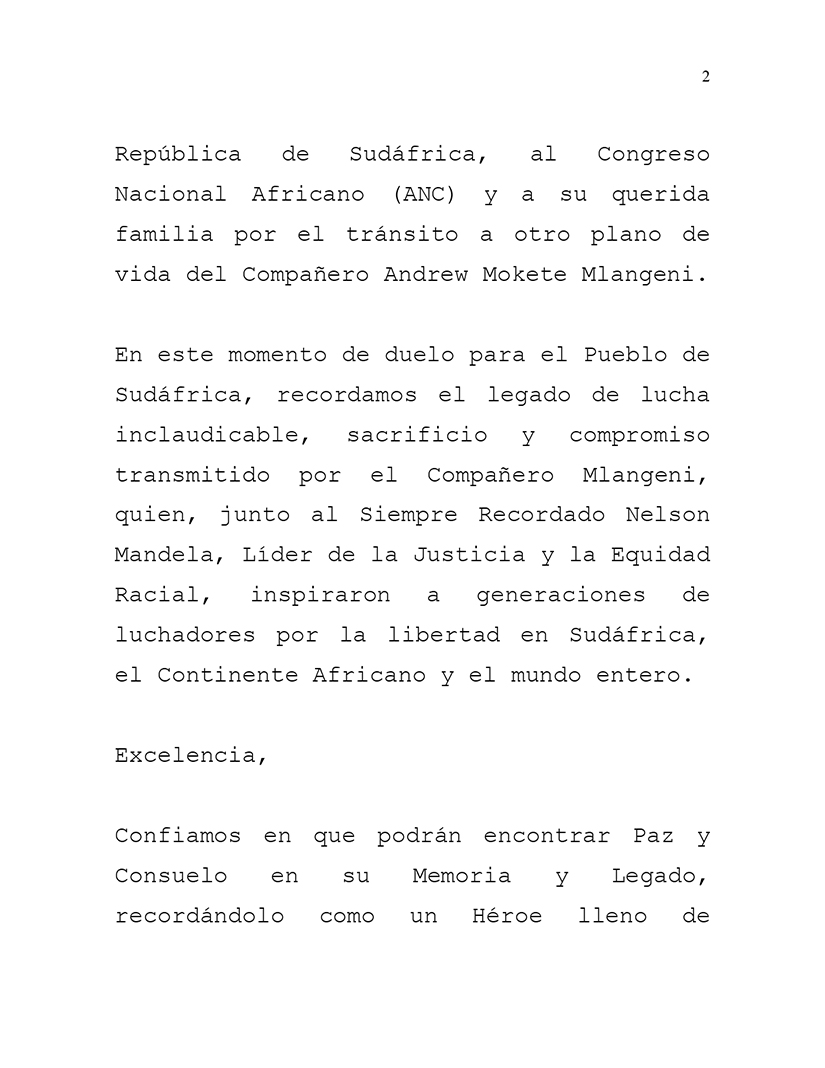 mensaje-condolencias-nicaragua-sudafrica