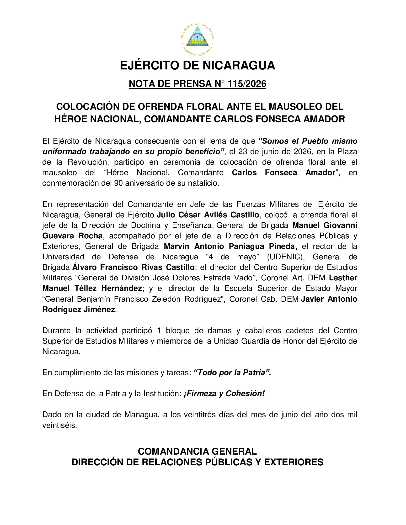 NP-N&deg;-115-Colocación-de-ofrenda-floral-ante-el-mausoleo-del-Héroe-Nacional_-Comandante-Carlos-Fons